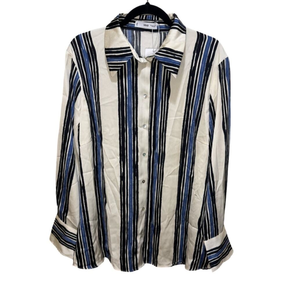 MANGO Ivanka Block Stripe Satin Shirt Size 12 NWT